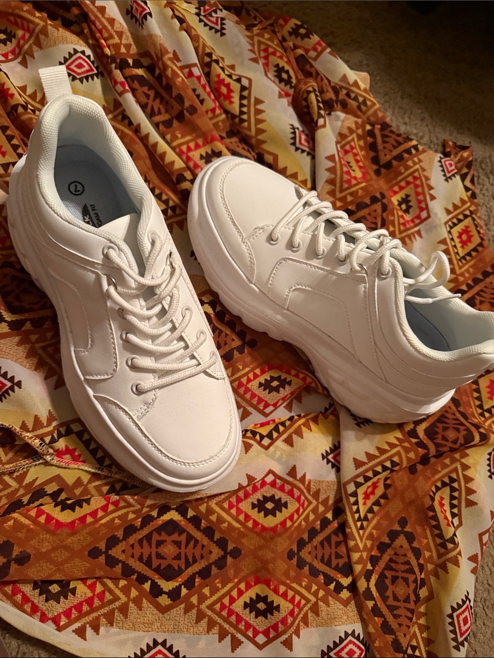 Women's White Chunky Lace-Up Sneakers